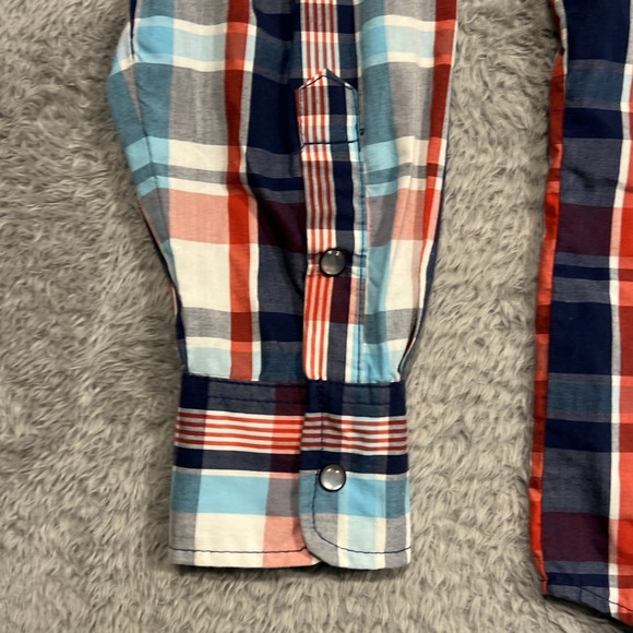 Ditch Plains Western Shirt Men's L Blue Plaid Pearl Snap Roll Tab Long Sleeve‎ - Picture 5 of 15